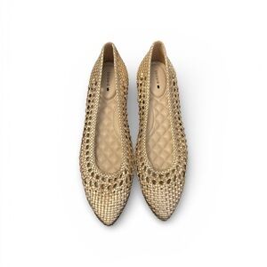 EUC Birdies Woven Pointed-Toe Flats in Metallic Gold